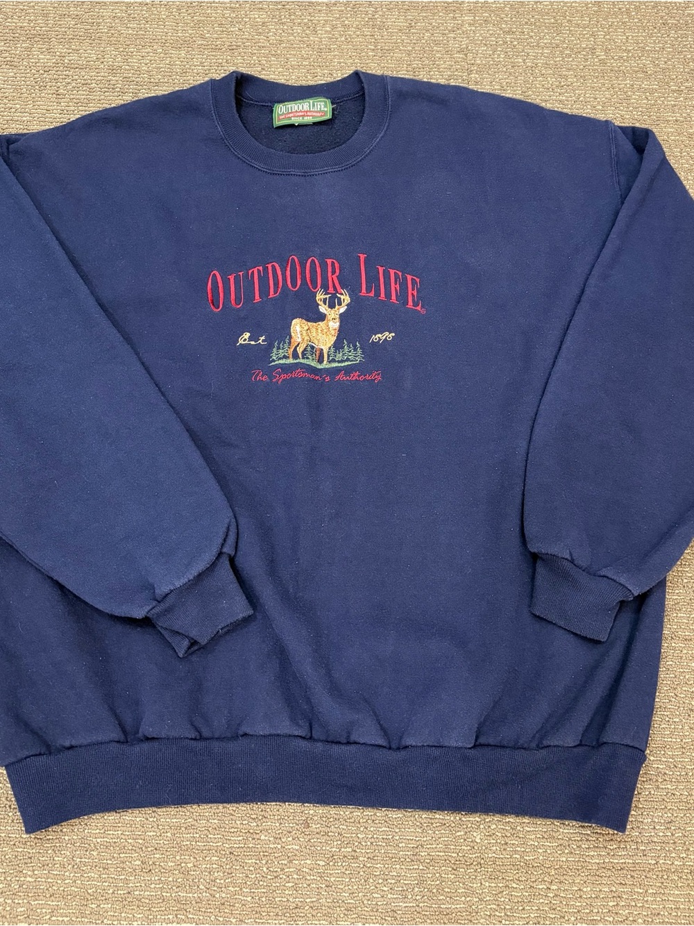 Outdoor Life Navy Crewneck Sweatshirt with Red and Gold Embroidery